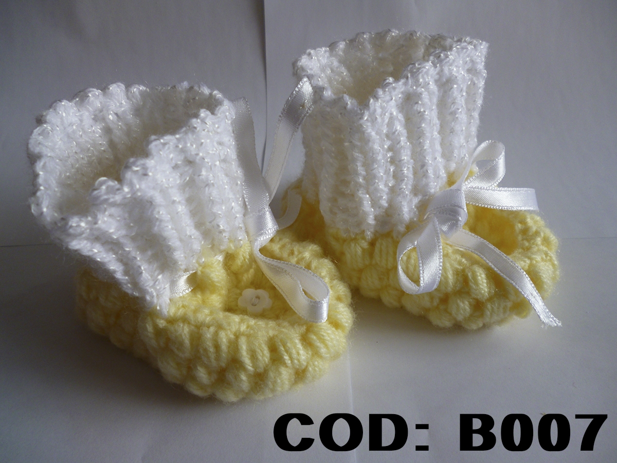 b007 botines amarillos con blanco lana con lazo en lana bebe antialergicos