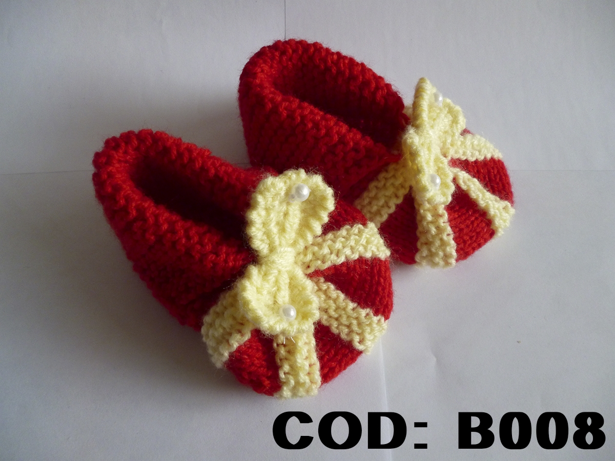 b008 botines rojo con amarillo lana con perlas en lana bebe antialergicos