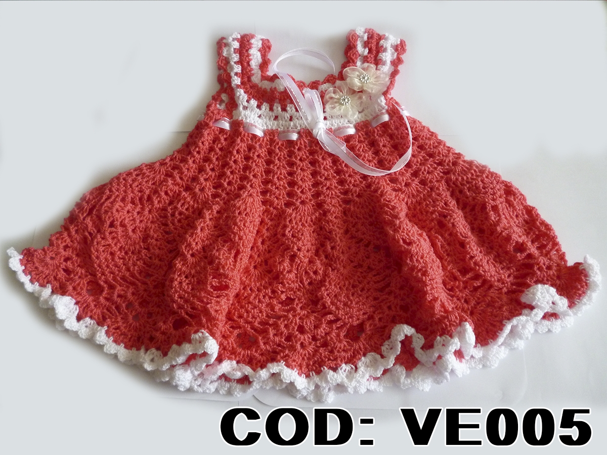ve005 vestido coral con blanco en hilo