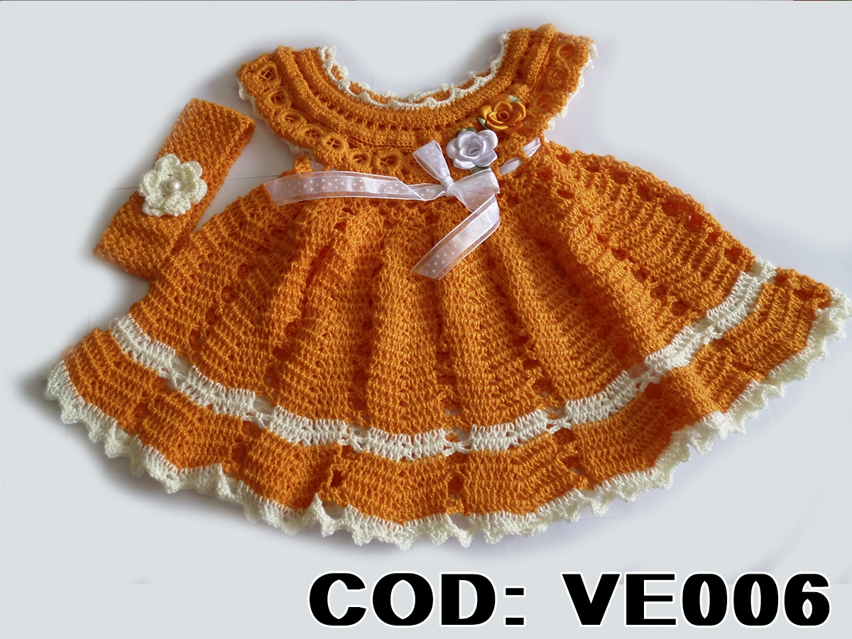 ve006 vestido naranja con blanco en hilo